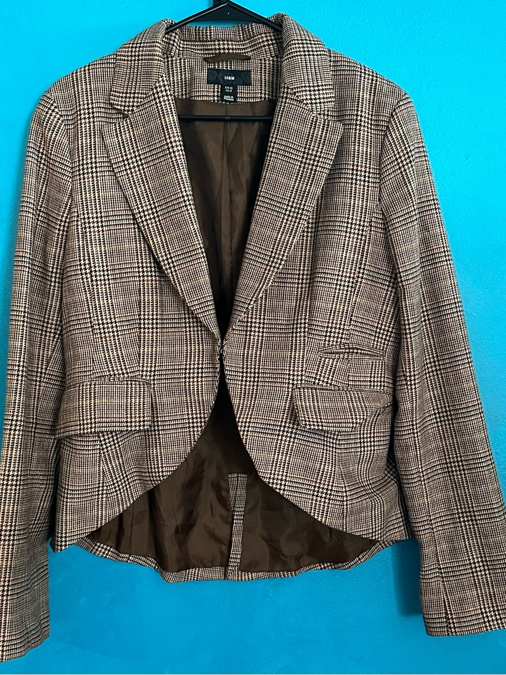 HM Women Plaid Tailored Blazer Brown Black Cream Size 12 293620